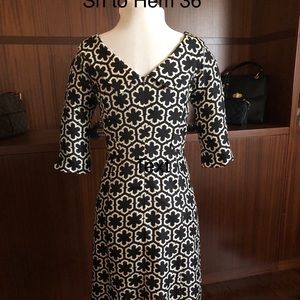 MILLY silk black and white patterned dress. Boat neckline - very feminine